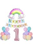 1 Yaş Gülen Gökkuşağı Pembe Rakam Folyo Balon Set