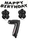 Happy Bırthday,Siyah Rakam Folyo Balon ve Siyah Beyaz Puanlı Balon Seti Yaş 7