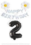 Beyaz Happy Bırthday Set Papatya ve Siyah Rakam Folyo Balon Seti Yaş 2