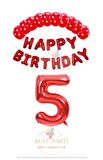 Kırmızı Renk Happy Bırthday Rakam Folyo Balon  Puanlı Balon Seti Yaş 5