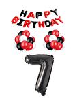 Siyah Kırmızı Happy Bırthday Siyah Rakam Folyo ve Latex Balon Seti Yaş 7