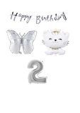 Happy Bırthday Banner Sevimli Kedi Kelebek ve Rakam Folyo Balon Seti Yaş 2