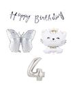 Happy Bırthday Banner Sevimli Kedi Kelebek ve Rakam Folyo Balon Seti Yaş 4
