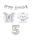 Happy Bırthday Banner Sevimli Kedi Kelebek ve Rakam Folyo Balon Seti Yaş 5