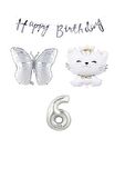 Happy Bırthday Banner Sevimli Kedi Kelebek ve Rakam Folyo Balon Seti Yaş 6