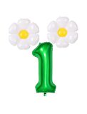 1 Rakam Koyu Yeşil Rakam ve Papatya  Folyo Balon Seti