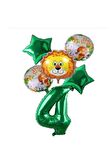 Yeşil Rakam Yıldız Aslan Hayvan Folyo Balon Seti Yaş 4
