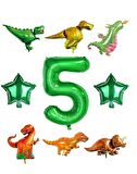 Safari Dinazor Hayvanlar Temalı Yeşil Rakam Folyo Balon Seti Yaş 5