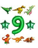 Safari Dinazor Hayvanlar Temalı Yeşil Rakam Folyo Balon Seti Yaş 9