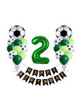 2 Yaş Futbol Temalı Yeşil Rakamlı Happy Bırthday Yazılı Doğum Günü Seti
