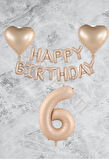Kum Beji Kalp Happy Bırthday Rakam Folyo Balon Seti Yaş 6