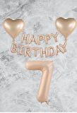 Kum Beji Kalp Happy Bırthday Rakam Folyo Balon Seti Yaş 7