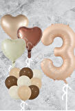 Kum Beji Kalp Rakam Folyo ve Latex Balon Seti Yaş 3