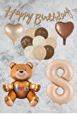 Kum Beji Rakam Kalp Ayıcıklı Folyo Balon Seti Yaş 8