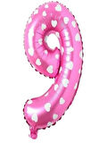 Puanlı Pembe Renk Rakam Folyo Balon 36 cm Yaş 9