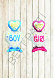 Ayaklı Pembe Girl - Mavi Boy Folyo Balon Seti