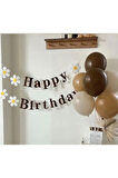 Kahverengi Happy Bırthday Beyaz Papatya Eva Banner Seti