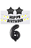 Best Siyah Rakam Yıldız Folyo Balon Happy Bırthday Beyaz Papatya Eva Banner Seti Yaş 6