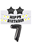 Best Siyah Rakam Yıldız Folyo Balon Happy Bırthday Beyaz Papatya Eva Banner Seti Yaş 7