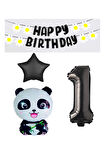 Best Siyah Banner Yıldız Rakam Panda Doğum Günü Parti Seti Yaş 1