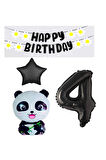 Best Siyah Banner Yıldız Rakam Panda Doğum Günü Parti Seti Yaş 4