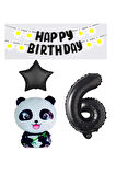 Best Siyah Banner Yıldız Rakam Panda Doğum Günü Parti Seti Yaş 6