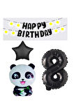 Best Siyah Banner Yıldız Rakam Panda Doğum Günü Parti Seti Yaş 8