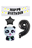 Best Siyah Banner Yıldız Rakam Panda Doğum Günü Parti Seti Yaş 9