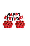 Best Happy Bırthday Kırmızı Siyah Folyo Balon ve Puanlı Baskılı Balon Seti