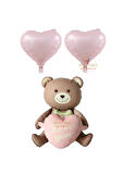 Best Love You Yazılı Retro Pembe Kalpli Oturan Ayı ve Kalpli Folyo Balon Seti