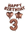 Best Kahverengi Renk Happy Bırthday Rakam Kalp Yıldız Folyo Balon Seti Yaş 3