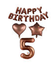 Best Kahverengi Renk Happy Bırthday Rakam Kalp Yıldız Folyo Balon Seti Yaş 5