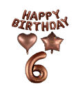 Best Kahverengi Renk Happy Bırthday Rakam Kalp Yıldız Folyo Balon Seti Yaş 6