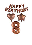 Best Kahverengi Renk Happy Bırthday Rakam Kalp Yıldız Folyo Balon Seti Yaş 8