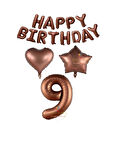 Best Kahverengi Renk Happy Bırthday Rakam Kalp Yıldız Folyo Balon Seti Yaş 9