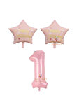 Best Pembe Renk Rakam ve Happy Bırthday Yazılı Yıldız Folyo Balon Seti Yaş 1