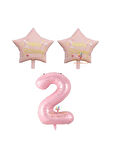 Best Pembe Renk Rakam ve Happy Bırthday Yazılı Yıldız Folyo Balon Seti Yaş 2