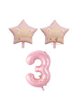 Best Pembe Renk Rakam ve Happy Bırthday Yazılı Yıldız Folyo Balon Seti Yaş 3