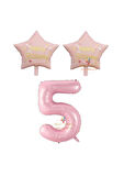 Best Pembe Renk Rakam ve Happy Bırthday Yazılı Yıldız Folyo Balon Seti Yaş 5