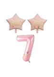 Best Pembe Renk Rakam ve Happy Bırthday Yazılı Yıldız Folyo Balon Seti Yaş 7