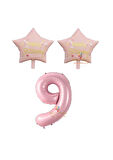 Best Pembe Renk Rakam ve Happy Bırthday Yazılı Yıldız Folyo Balon Seti Yaş 9
