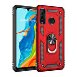Huawei P30 Lite Uyumlu Kılıf Standlı Manyetik Yüzüklü Military Ring TPU Cover