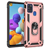 Samsung Galaxy A21S Uyumlu Kılıf Standlı Manyetik Yüzüklü Military Ring TPU Cover