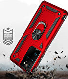 Samsung Galaxy S21 Ultra Uyumlu Kılıf Standlı Manyetik Yüzüklü Military Ring TPU Cover