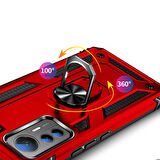 Xiaomi Mi 12 Lite Uyumlu Kılıf Standlı Manyetik Yüzüklü Military Ring TPU Cover