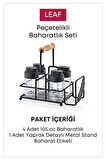 Metal Standlı Peçetelikli Islak Mendil Bölmeli 4'lü Çift Kapaklı Cam Baharatlık Seti- Restoran Kafe