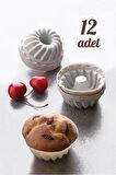 12 Li Yıkanabilir Mini Kek Muffin Pişirme Kalıbı, Silikon Muffin, Cupcake Kalıbı Gri