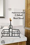 2 Bölmeli Çok Amaçlı Ahşap Kulplu Metal Stand Banyo Düzenleyici Organizer