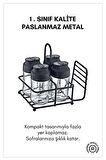 Perla Metal Standlı Peçetelik Hazneli 4'lü Çift Kapaklı Cam Baharatlık Seti - Baharat Takımı Peçetelik