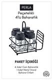 Perla Metal Standlı Peçetelikli 4'lü Çift Kapaklı Cam Baharatlık Seti - Tuzluk Biberlik Peçetelik